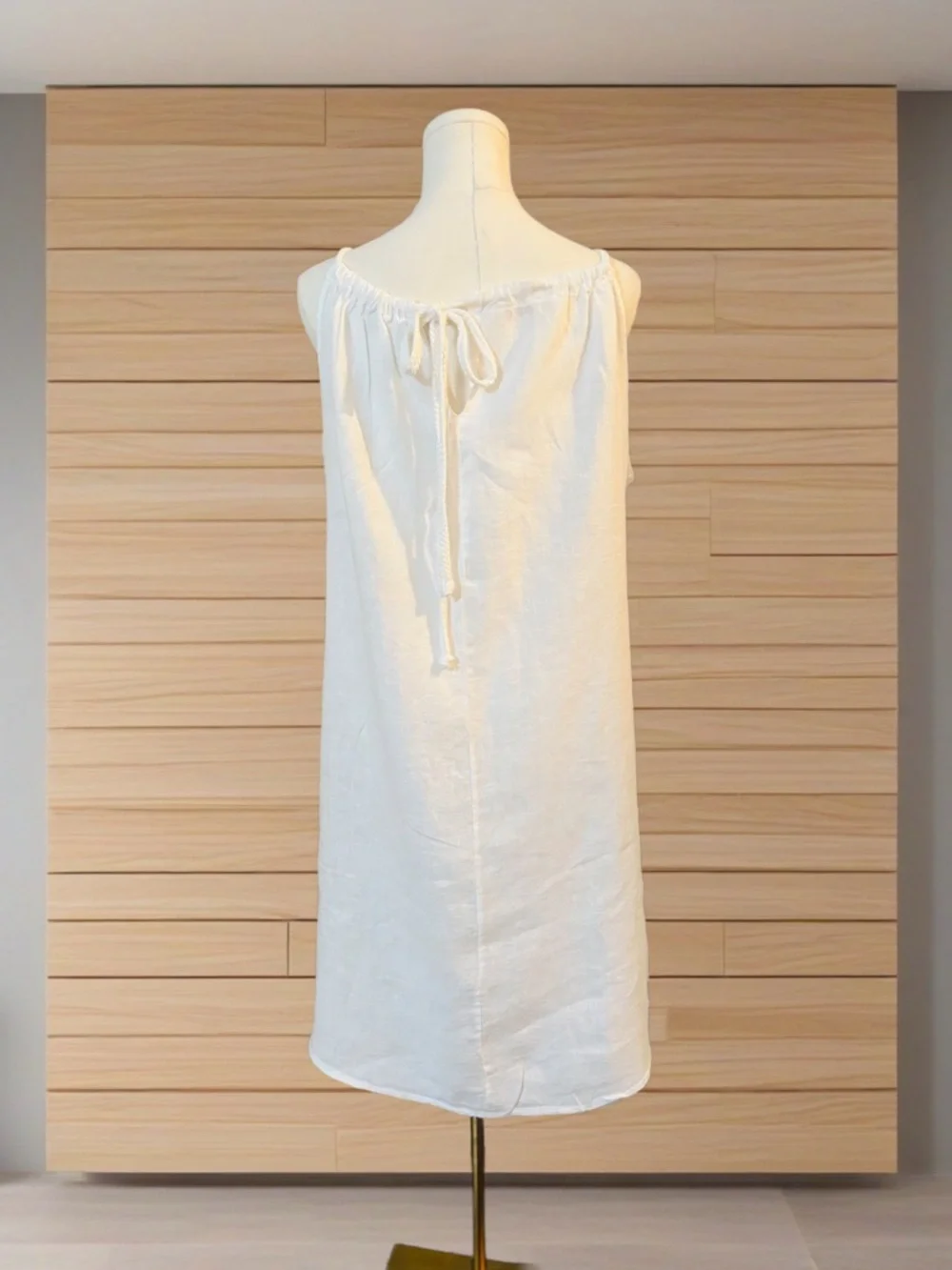Italian Linen Dress White Sleeveless Tie Back Midi Relaxed Fit Coastal Beach L - Picture 3 of 6